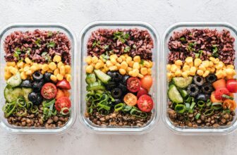 Balanced meal prep containers with lean protein and vegetables for a calorie deficit