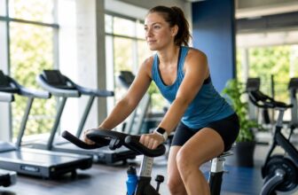 Athlete doing Zone 2 cardio on an indoor bike in a gym